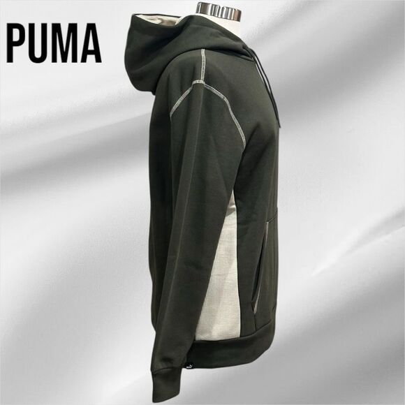PUMA Men’s Patched Up Fleece Pullover Hoodie in the Size Medium in Olive Green - Picture 3 of 9